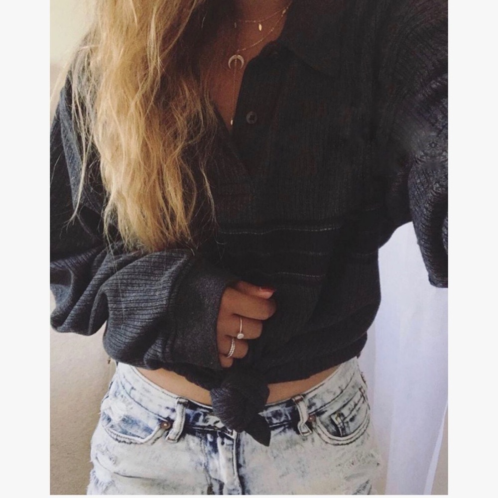 Urban outfitters Oversized Cropped grey polo